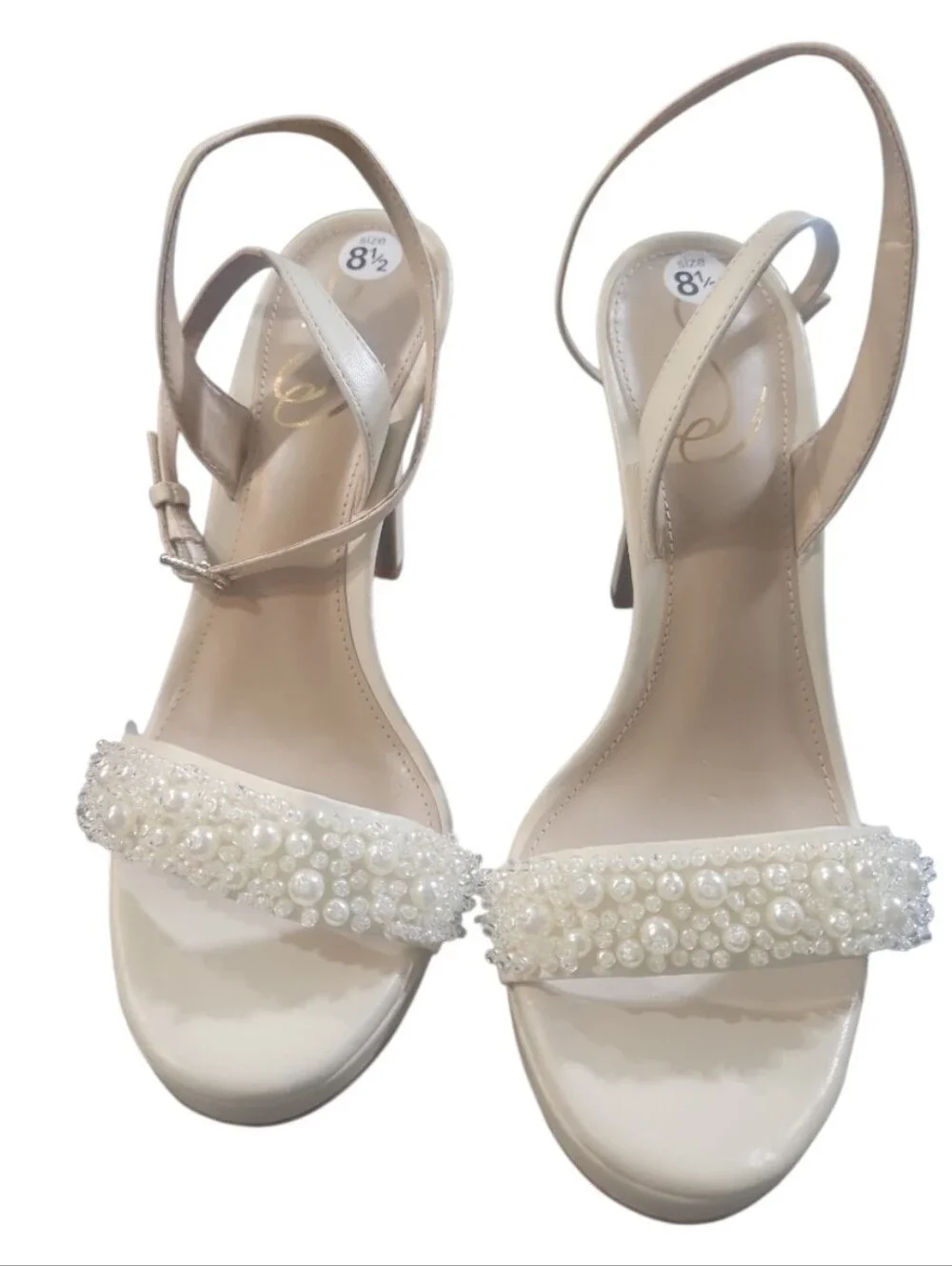 Sam Edelman Jade Perla Pearl Embellished Platform Sandals Ivory 8.5
